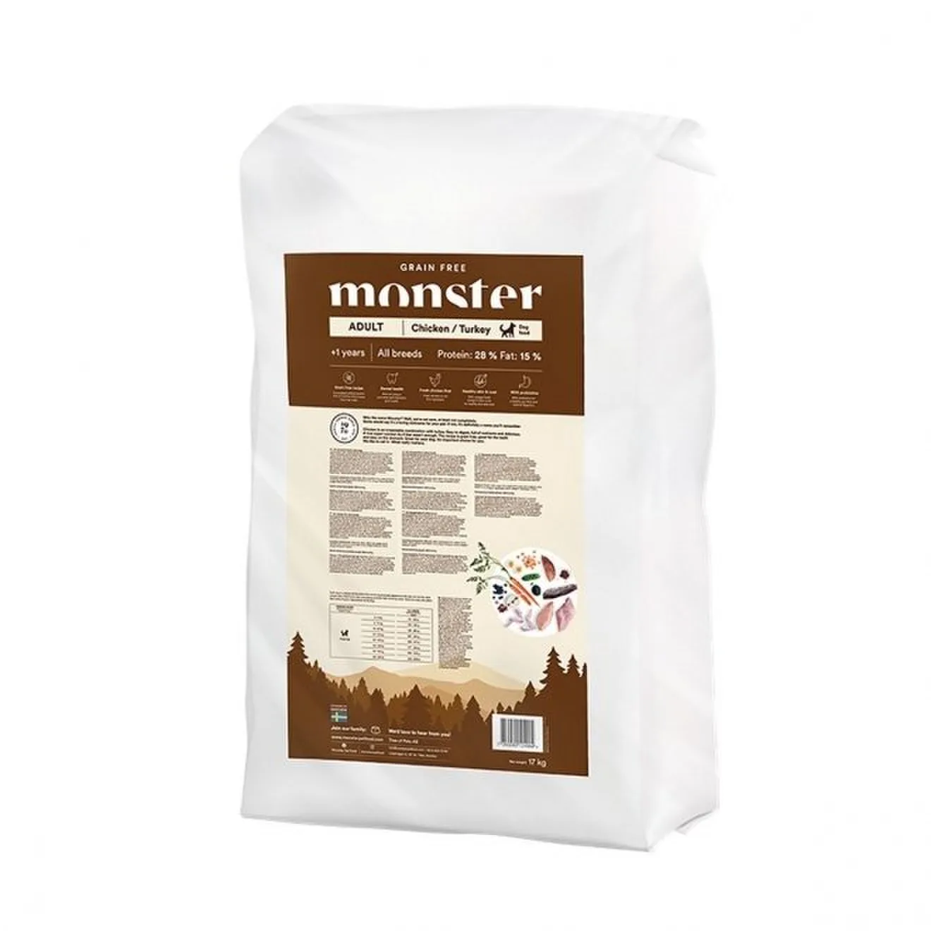 Monster Dog Grain Free vuxen kyckling/kalkon 17 kg – hundfoder