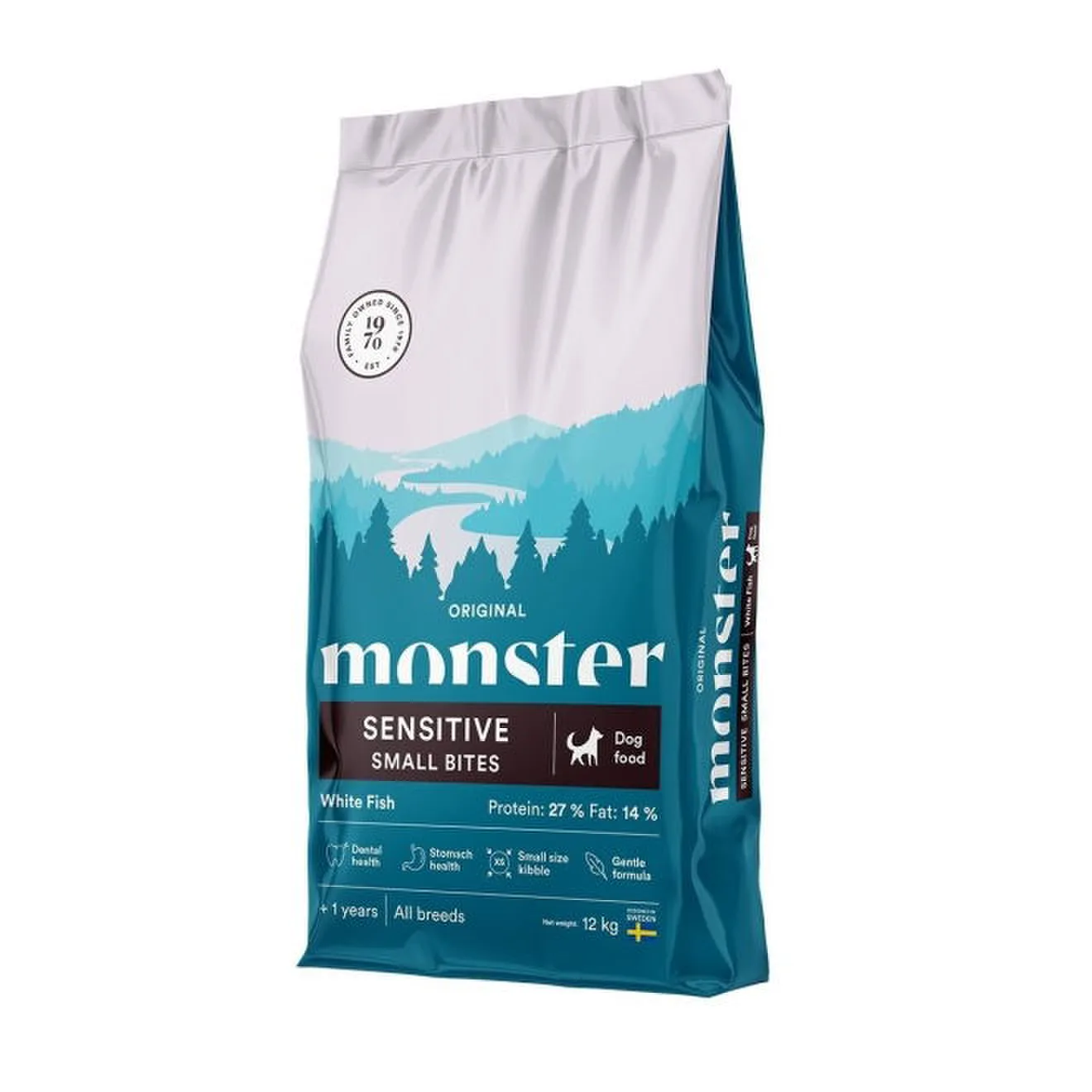 Monster Dog Original Sens vit fisk small bites 12 kg – hundfoder