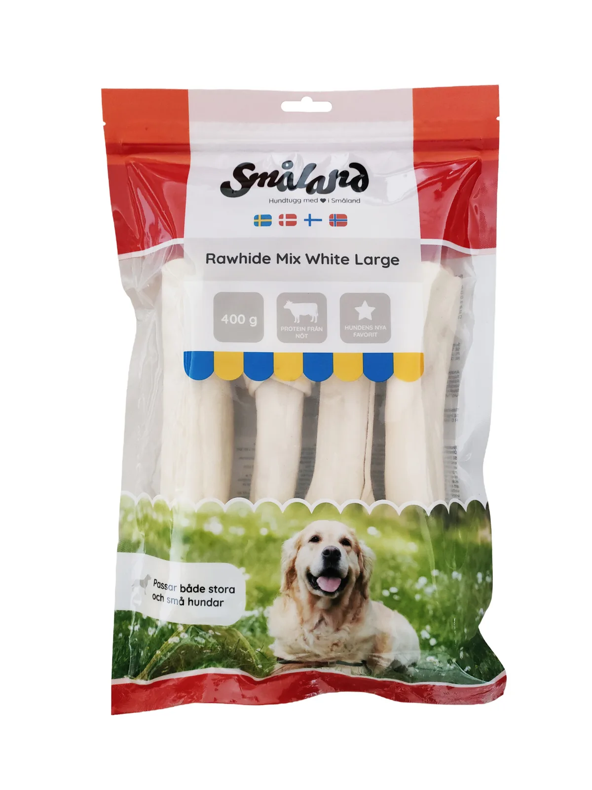 Småland Rawhide Mix White Large 400 g – tuggben för hund