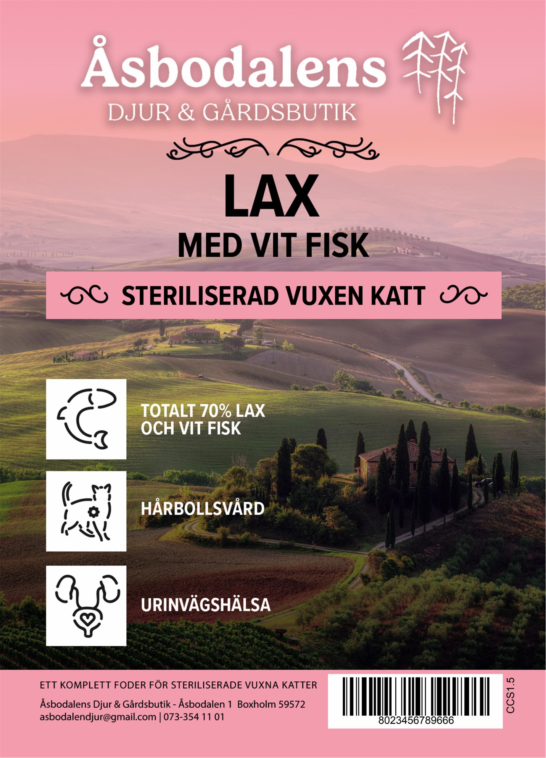 Åsbodalens Spannmålsfria LAX MED VIT FISK STERILISERAD VUXEN KATT 5kg