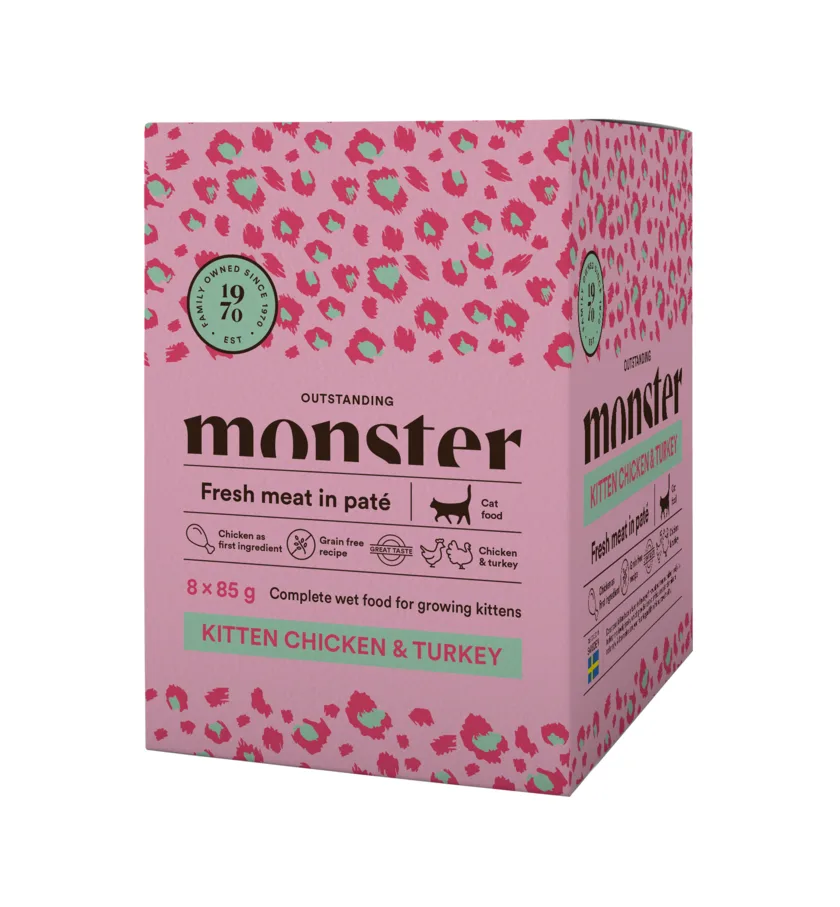 Monster Cat portionspåsar kattunge Ch/Turk 85 g (8 pack) – kattfoder