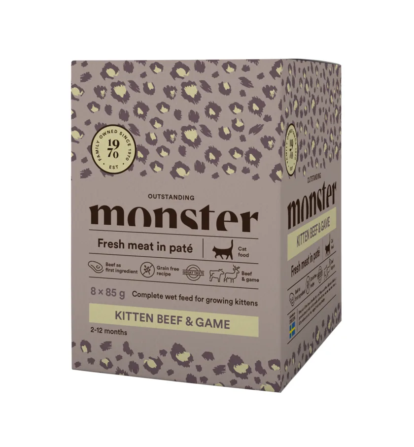 Monster Cat portionspåsar kattunge nötkött/vilt 85 g (8 pack) – kattfoder