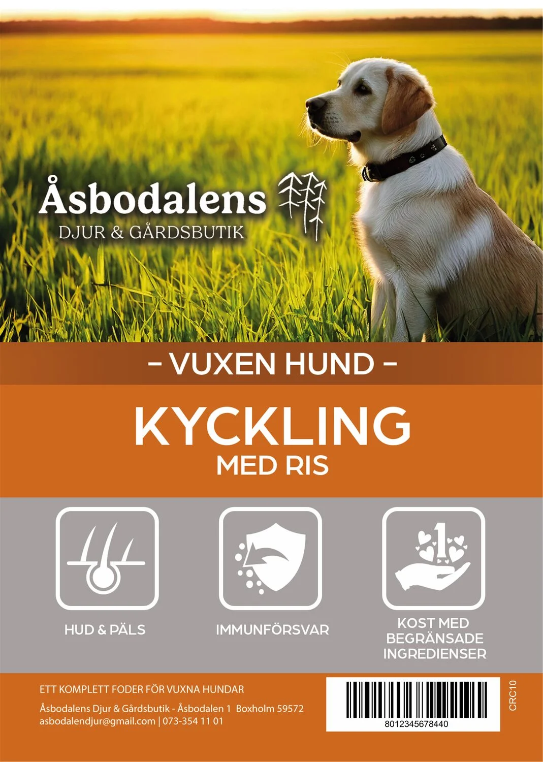 Åsbodalens KYCKLING MED RIS VUXEN HUND 10kg